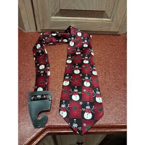 Hallmark Yule Tie Greetings Neck Tie Snowman Snowflakes Maroon Holiday Christmas